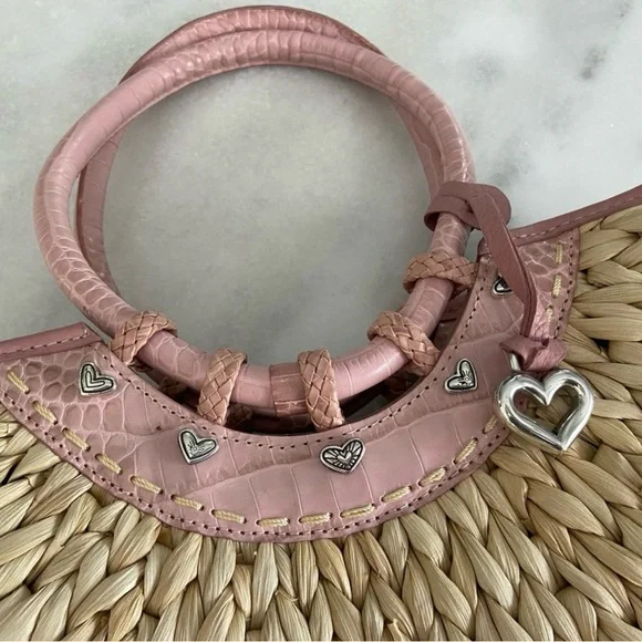 Brighton Leili Dusty Rose Straw Tote EUC - Picture 5 of 13